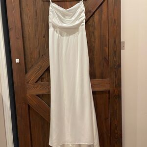 Lulu's White Ruched Maxi Sundress with Cowl Neck